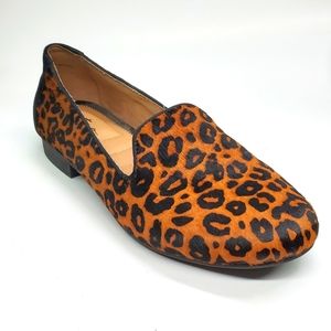 Me Too YALE9-C Leather Leopard Calf Hair Loafers 8M